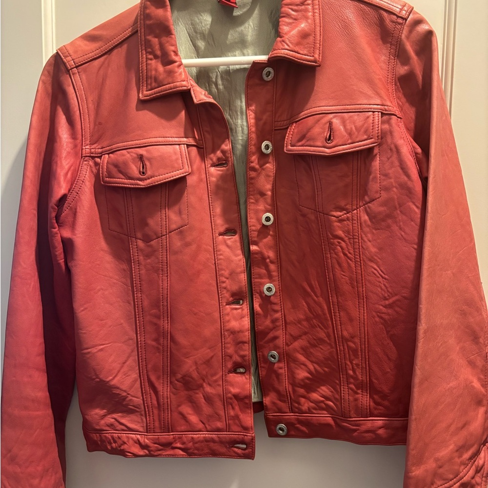 Vintage SUNDANCE Women's Faded Red Leather Jacket sz S